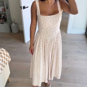 NWT Caroline Constas White Square Neck Fit Flare Midi Dress Floral Size Large